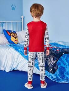 SHEIN | PAW Patrol 2件套少女卡通小狗印花圆领长袖上衣和裤子休闲睡衣套装 - 彩色 - 查看 2