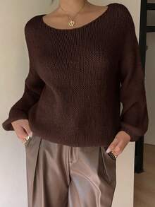 Serisse Fall Women Clothes Off The Shoulder Sweater Women's Casual Solid Color Fluffy Knit Sweater With Blend, Drop Shoulder Ribbed Knit Top For Business Casual, Teacher, Daily, Commute, Outing, 2025 New Autumn Fashion Must - Have, Fall Outfits For Women,Brown Top,Fall,Fall Clothes For Women Winter