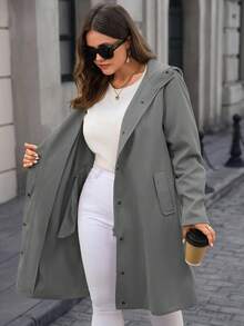 EMERY ROSE Płaszcz typu trencz z kapturem w jednolitym kolorze, plus size, jesień