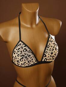 Bare Chapter 2pcs Leopard Print Lingerie Set, Comfortable Halter Tie Strap Sexy 3-Piece Outfit ClassicAnimalPrint - Multicolor - View 5