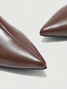 CUCCOO BIZCHIC 女士时尚棕色尖头细跟中筒靴，适合日常穿着 - 棕色 - 查看 3