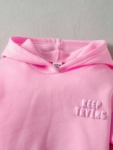 2 件套年轻女孩休闲百搭舒适字母和图形印花连帽运动衫和抽绳口袋慢跑裤套装，适合通勤、上学、日常、度假、运动、秋冬 - 粉色 - 查看 5