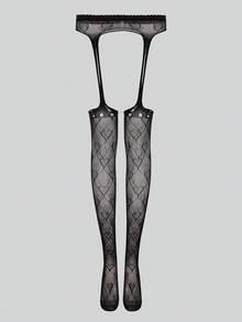 SHEIN 1 Pair Women's Fashionable Sexy Heart Fishnet Stockings - Black - View 1