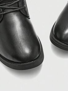 CUCCOO BIZCHIC 女士圆头厚底系带经典黑色踝靴和短靴，舒适日常通勤百搭秋冬系带靴 - 黑色 - 查看 7