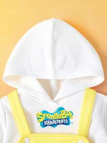 SpongeBob SquarePants | SHEIN 2 件女婴字母图案连帽衫和可爱卡通图案背带裤休闲套装 - 彩色 - 查看 6