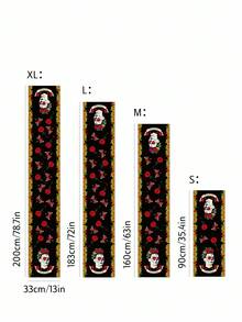 Frida Kahlo X SHEIN 1pc Thick Anti-Slip Frida Sunflower Printed Table Runner, Holiday Table Runner, Fits Various Table Lengths 90/160/183/200cm, Halloween Day Of Dead, Day Of The Dead, Day Of The Dead, Skeleton & Floral, Skeleton, Marigold, Sugar Skulls, Candle - Black - View 3