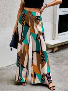 SHEIN Clasi High Waist Geo Print Wide Leg Trousers - Multicolor - View 6