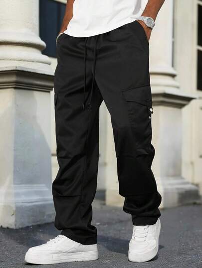 Manfinity CasualCool Men's Casual Solid Color Cargo Pants, Fall