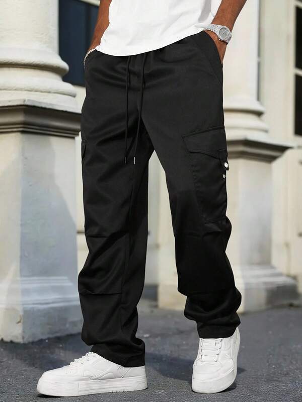 Manfinity CasualCool Pantalones cargo casuales de unicolor para hombres, otoño