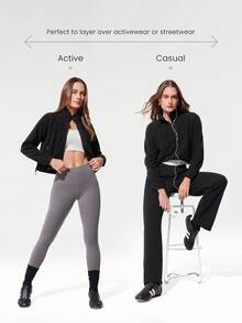 GLOWMODE 薄款摇粒绒宽松短款抽绳长袖夹克 - 黑色 - 查看 6