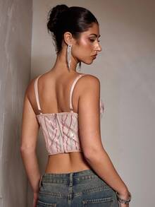 SHEIN BAE Camiseta de tirantes delicada y brillante para mujer, adecuada para fiestas, banquetes, eventos de cóctel y salidas nocturnas en otoño - Albaricoque - Ver 8