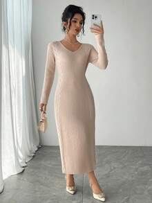 DAZY Robe pull ample à encolure en V pour femmes - Nude - Voir 5