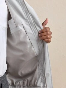 AKNOTIC Business Casual 男士休閒百搭純色長袖拉鍊夾克，適合春季戶外穿著 - 灰色 - 查看 7
