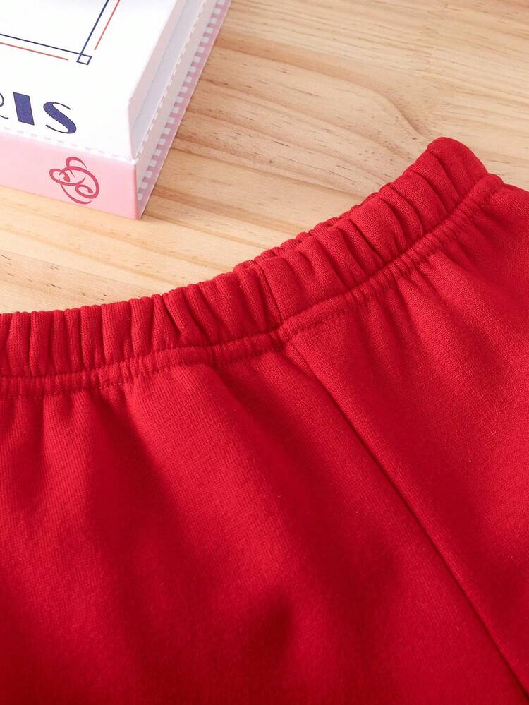 2pcs/Set Baby Boy Fashion Minimalist Star & Letter Print Brooklyn Hoodie Sweatshirt And Pants Set, Suitable For Outings In Autumn/Winter - Red - View 6