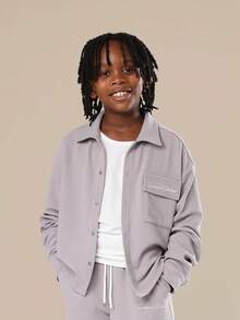 SUMWON Textured Ribbed Relaxed Fit Button Down Shirt And Pants Set With Front Pocket Everyday Casual Wear Outfit For Fall Winter - Light Wash - View 3