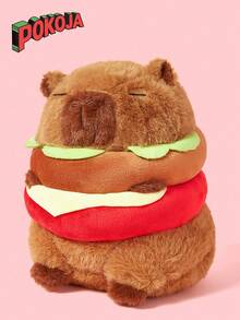 Cute Capybara Hamburger Plush Toy - Soft Polyester Home Decor Doll With Vibrant Burger Design, Brown & White Capybara In A Hamburger Outfit, Perfect For Rooms Or As A Unique Gift, Dollhouse Accessory | Playful Design | Durable Fabric, Capybara Decor