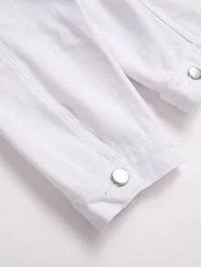 Manfinity Homme Men's Long Sleeve Casual Versatile Solid Color Denim Jacket Manfinity , For Fall - White - View 3