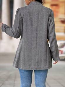 EMERY ROSE Women's Plus Size Casual Stand Collar Mid-Length Herringbone Jacket Winter Fall Autumn - Multicolor - View 2