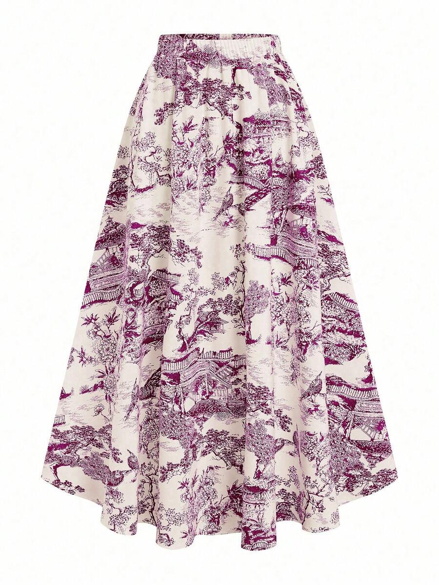 GlowEve Women's Printed A-Line Skirt, Elegant For Vacation, Daily Wear And Commuting - Purple - View 1