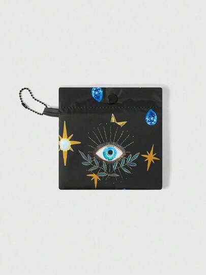 Fairycore 1pc Fashionable Eye-Shaped Celestial Motif Storage Pouch, Large Capacity Foldable Tote Bag With Coin Purse