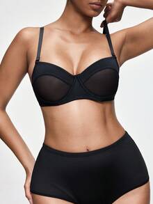 SHAPORA 1 件女士无钢圈 3/4 罩杯文胸，无衬垫 - 黑色 - 查看 5