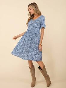 Coeurva 碎花荷葉袖洋裝