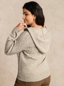 EMERY ROSE Cardigan à capuche et boutons en tricot torsadé grande taille, pull à manches longues, confortable pour le trajet et le port casual