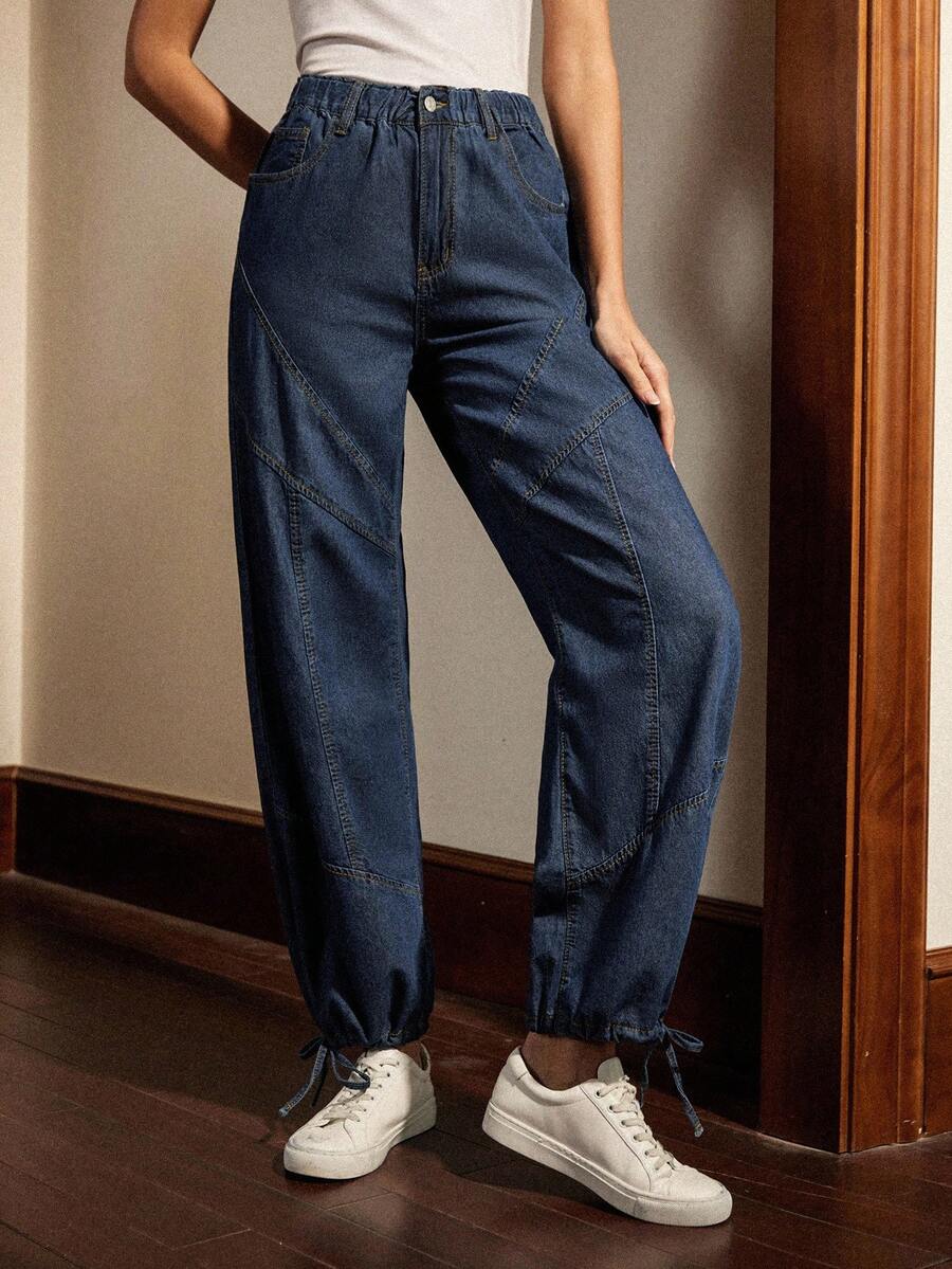 Quần Jeans Nữ Thường Ngày Có Dây Rút - Màu xanh lam - Xem 1