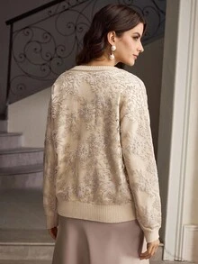ZEYLAH 花卉图案优雅针织毛衣 - 卡其色 - 查看 3
