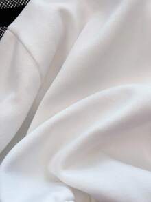 SHEIN 少女纯白色落肩拉链半开襟短款卫衣，适合秋冬季节，休闲日常穿着，赛车风格卫衣，白色拉链立领卫衣，时尚拼接卫衣 - 白色 - 查看 8