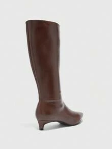 CUCCOO BIZCHIC 女士时尚棕色尖头细跟中筒靴，适合日常穿着 - 棕色 - 查看 4