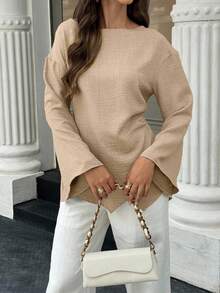 EMERY ROSE Women's Casual/Office Bell Sleeve Solid Color Blouse