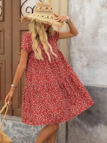 Brillora Ditsy Floral Batwing Sleeve Dress