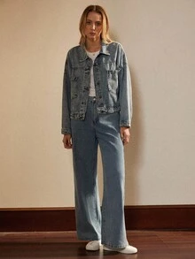 Écloséra Solid Dual Pocket Denim Jacket - Light Wash - View 6