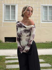 Jeta Ari Women's Asymmetrical Hem Tie Dye Long Sleeve T-Shirt - Multicolor - View 4