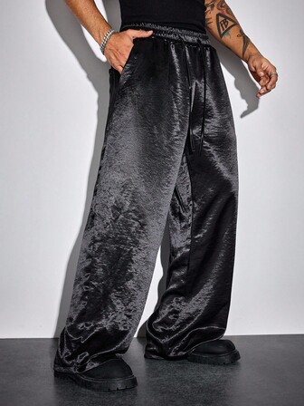 Pantalones de traje casuales y brillantes de estilo streetwear para hombre, otoño