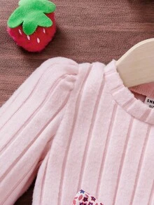 SHEIN Vintaside Kids 女婴休闲碎花长袖罗纹针织连衣裙，秋季 - 粉色 - 查看 3