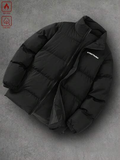 PAVTROS معطف شتوي كاجوال مطبوع عليه حرف للرجال مع سحاب