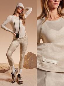 GLOWMODE X Discovery 美利奴羊毛柔软保暖轻盈撞色缝线拇指孔修身圆领美利奴羊毛混纺长袖上衣户外徒步日常运动服秋冬 - 米色 - 查看 7