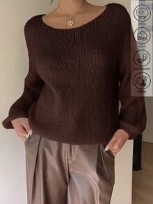 Serisse Fall Women Clothes Off The Shoulder Sweater Women's Casual Solid Color Fluffy Knit Sweater With Blend, Drop Shoulder Ribbed Knit Top For Business Casual, Teacher, Daily, Commute, Outing, 2025 New Autumn Fashion Must - Have, Fall Outfits For Women,Brown Top,Fall,Fall Clothes For Women Winter