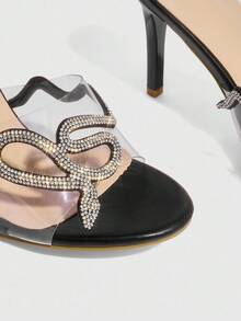 CUCCOO SZL Rhinestone Embellished Pointed Toe Sexy High Heel Sandals For Women - Black - View 10