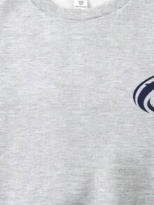 SHEIN 青少年女孩休闲校园街头时尚字母和数字图案圆领运动衫和褶皱阔腿直筒裤针织运动服套装，灰色返校装 - 灰色 - 查看 6