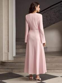 ZEYLAH Elegant Swing Neck Floral Print Flare Sleeve Dress - Pink - View 3