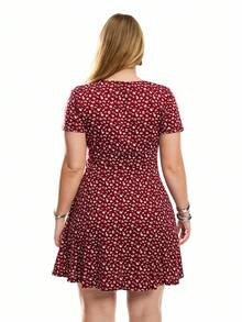 Solavibe Plus Size Women's Summer Casual Floral A-Line Short Sleeve Dress For Vacation,Beach Dress Sundress,Holiday Outfits Boho