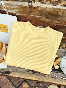 Firerie Suéter holgado de punto con decoración de lazo hueco, suéter holgado y lindo de talla grande en beige/invierno - Amarillo - Ver 3