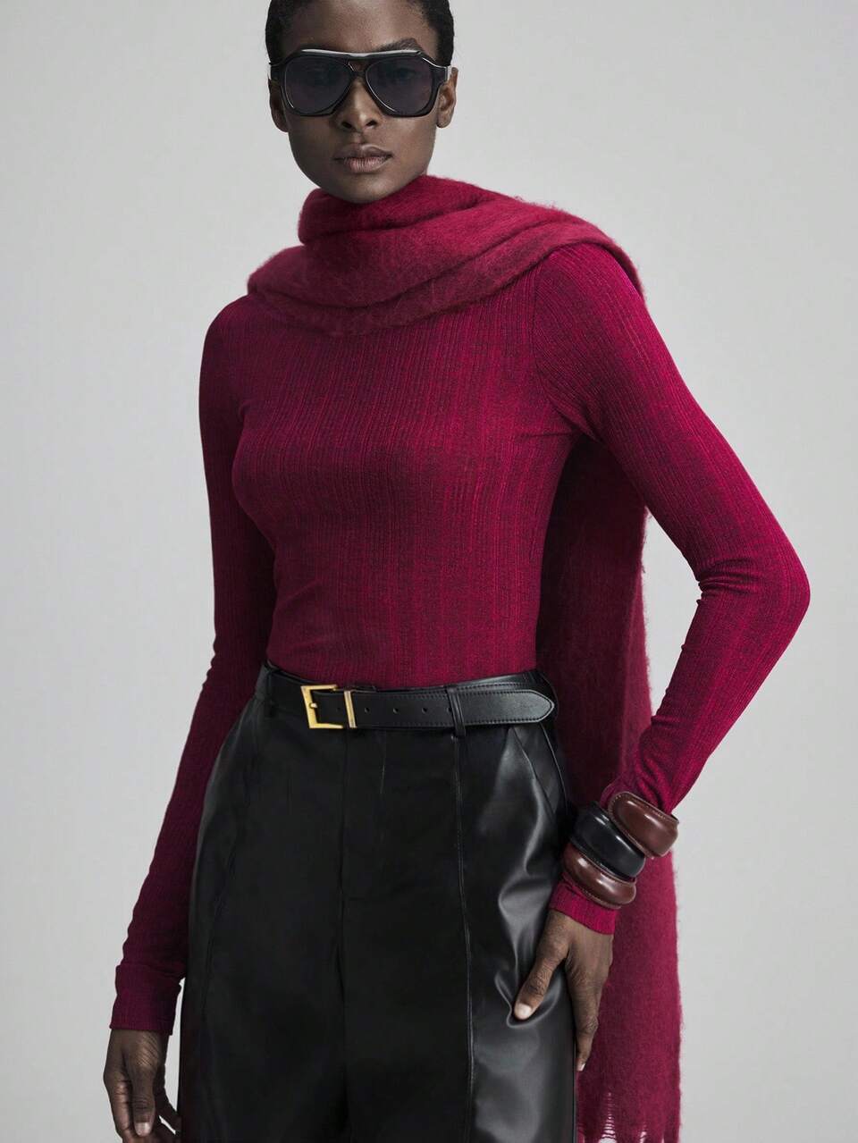 Women's Burgundy Autumn Chic Night Out Blouse,2025 Elegant Metallic Fabric Fitted Silhouette,Urban Professional Office Workwear Commute
