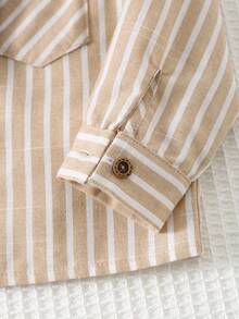 Cozy Pixies 2pcs Baby Boy Navy Style Contrast Color Shawl Collar Long Sleeve Shirt And Elastic Waist Faux Denim Pants Set, Gentleman Outfit For Holiday, Party, Casual, Outdoor, Lightweight Sports, Cute & Fashionable, Suitable For Multiple Occasions - Multicolor - View 6