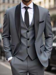 Manfinity Mode Conjunto de chaqueta y pantalones de color contrastante con cuello chal para hombre