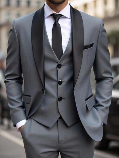 Manfinity Mode 男士撞色披肩领夹克和裤子西装套装