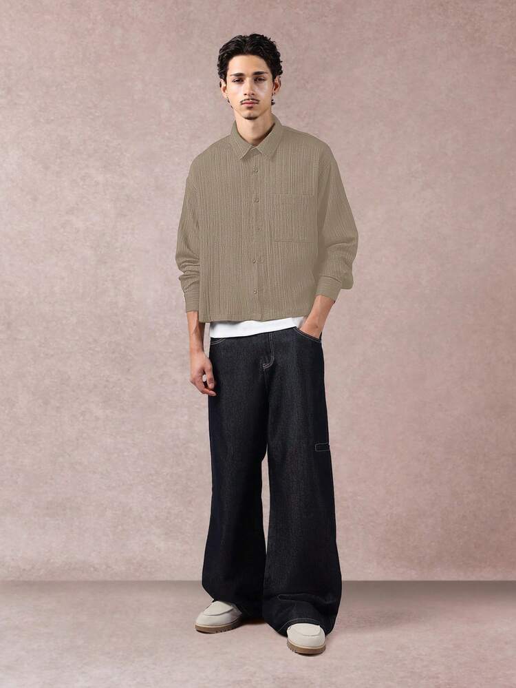 Chemise boutonnée texturée froissée avec col